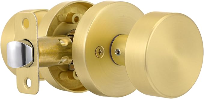 Passage Door Knobs Interior, Brushed Gold Door Knob for Closet, Brushed Brass Door Knob for Hallway, Heavy Duty Modern Round Door Handle