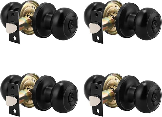 Probrico (4 Pack Round Privacy Door Knob (Thumb Turn Lock on The Inside), Keyless Doorknobs Interior/Exterior Lockset, Privacy Knobs for Bedroom/Bathroom, Black Modern Design Door Hardware