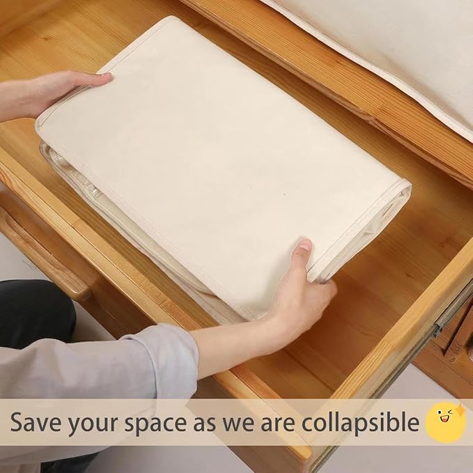 Canvas Comforters Bags Closet Organizers and Storage for Quilts Clothes Organization Containers Bins with Sturdy Zipper, Clear Window 75L for Sweaters Blankets Storage Bedroom Collapsible 2Pack