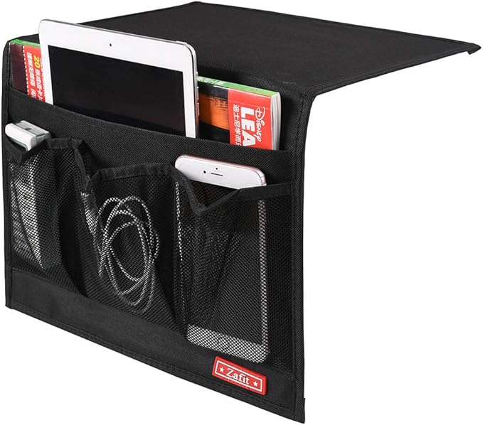 Bedside Storage Organizer - Table Cabinet Organizer Caddy for Remotes, Phone, Glasses (Classic 4 Pockets - Black)