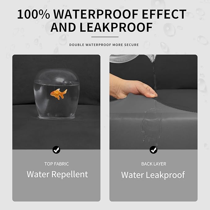 Easy-Going 100% Dual Waterproof Oversized Loveseat Cover Stretch Soft Couch Cover for Dogs, Sofa Slipcover for 2 Separate Cushion Couch Leakproof Furniture Protector for Kids, Pets Dark Gray