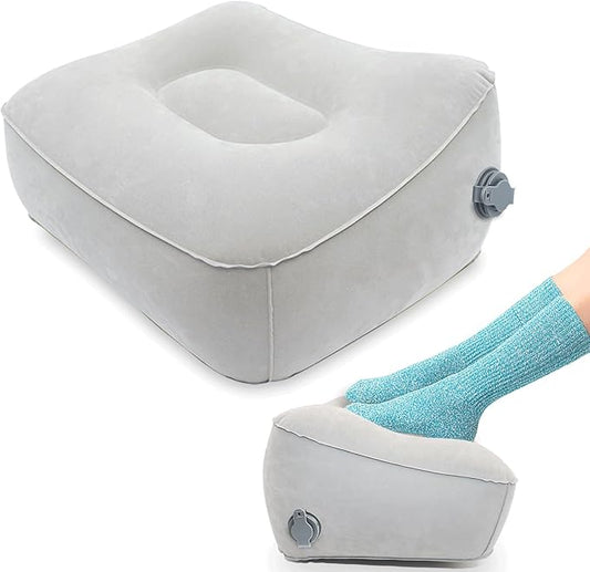 Inflatable Foot Rest, Carseat Inflatable Foot Rest Pillow, Airplanes Inflatable Foot Rest Cars, Travel Footrest Pillow for Home Office,Trains (Grey, 14.5" L×11.8" W×7.9”H)