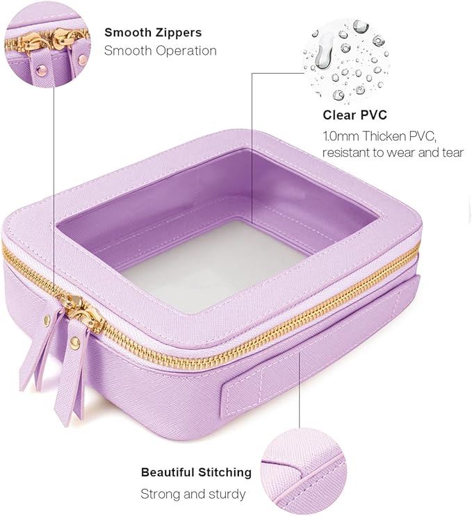 FFpaw Travel Clear Makeup Bag Set, TSA Approved Cosmetic Bag Case with Zipper Portable Makeup Pouch Toiletry Bag Women Traveling Cosmetic Organizer Storage Bag Car Organizer Car Essentials for Women