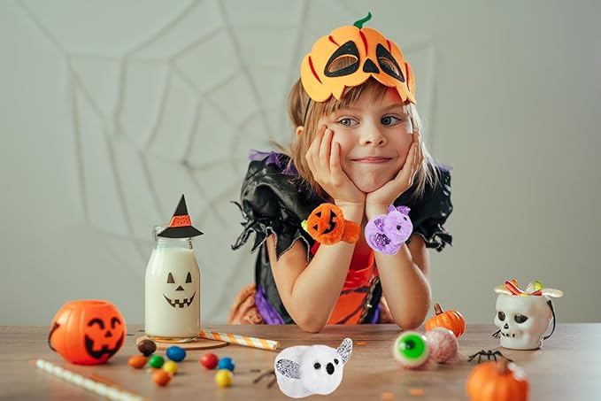 Halloween Plush Slap Bracelets, 8" Bracelets, Party Favor (12-Pack)