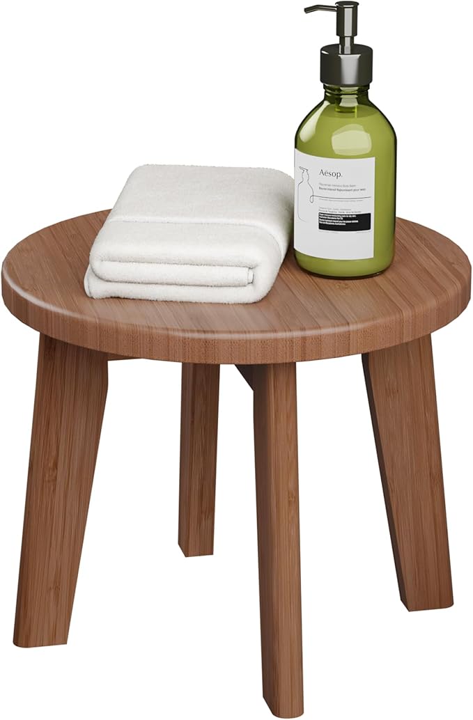 Wooden Step Stools for Kids,Small Portable Wood Stepping Stools Bamboo Shower Stool for Adults Sturdy Non-Slip Bench 300 lbs in Office Bathroom Kitchen Plant Stand 10inch (Round)