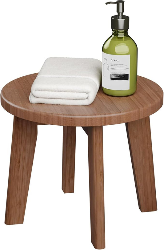 Wooden Step Stools for Kids,Small Portable Wood Stepping Stools Bamboo Shower Stool for Adults Sturdy Non-Slip Bench 300 lbs in Office Bathroom Kitchen Plant Stand 10inch (Round)