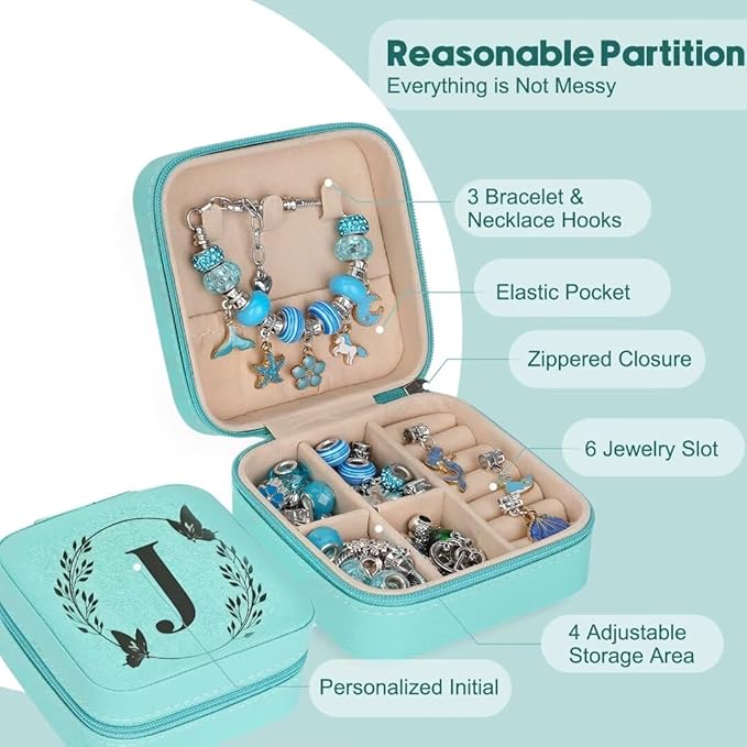 Charm Bracelet Making Kit, Kid Jewelry Making Kit for Girls 8-12, Unicorn Craft Kits for Teen Girls Toys Ages 3-10 Years Old Girl Gifts Trendy Stuff Birthday Christmas Gift with Initial Jewelry Box- J