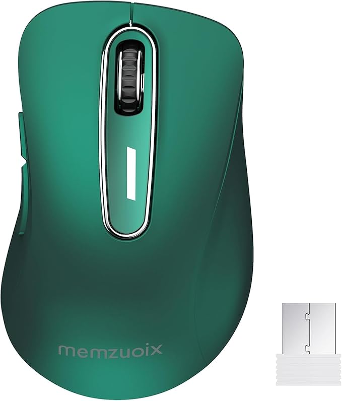 memzuoix 2.4G Wireless Mouse, 1400 DPI Computer Mice USB Receiver, Portable Wireless USB Mouse Battery Powered Cordless Mice for Laptop, PC, Desktop, 5 Buttons (Dark Green)