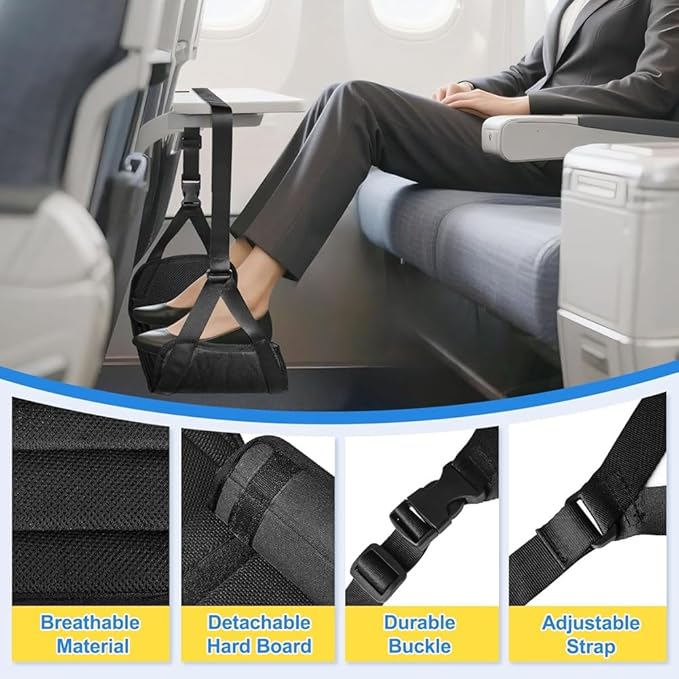 Bloepum Airplane Foot Hammock for Plane Travel, Detachable Bamboo Airplane Foot Rest for Long Flight, Desk Foot Hammock