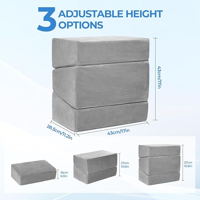 3-Level Adjustable Foot Rest for Under Desk at Work, Ergonomic High-Density Foam Footstool with Crystal Velvet Washable Cover for Office/Home/Game (Gray, 17x11.2x17 Inch)