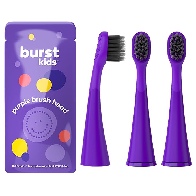 BURST Genuine Replacement Heads for Kids Electric Toothbrush (Purple/3 Pack) | Perfect Fit | Ultra Soft Bristles | 9 Months of Supply