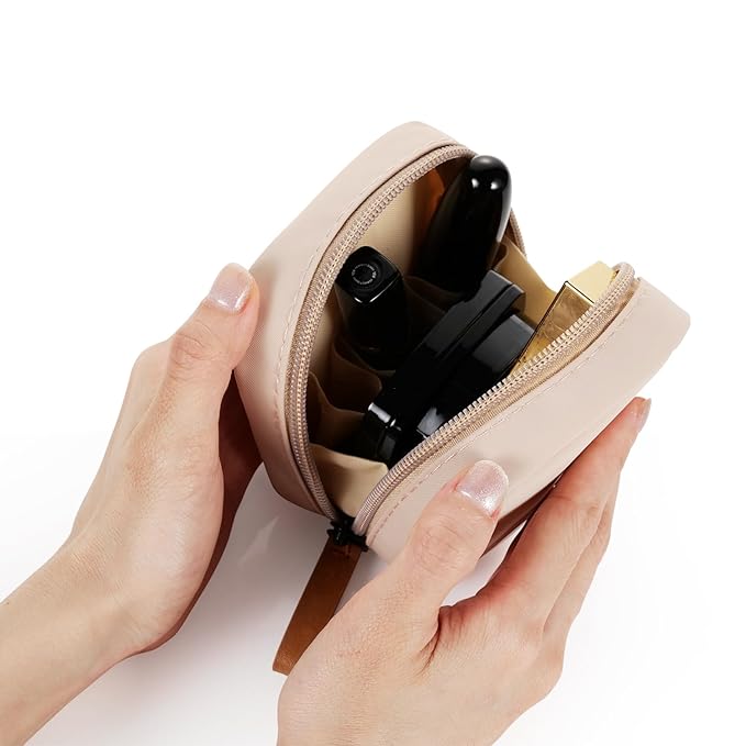 Hekyip Mini Cosmetic Bag, Travel Makeup Pouch, Portable Waterproof Cosmetic Pouch for Girls Women, Mini (Mini Beige)