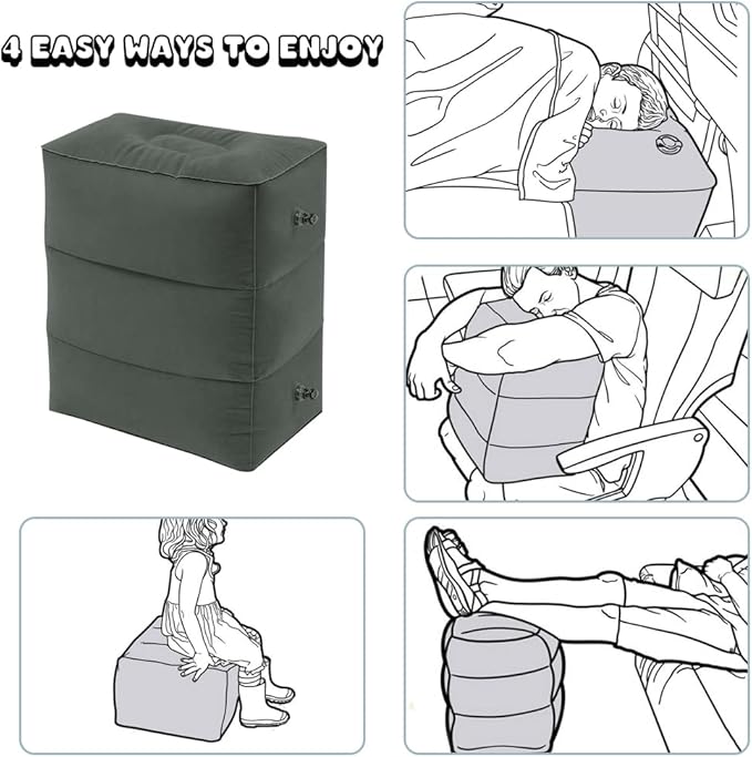 Travel Foot Rest Pillow, Portable Inflatable with Double Hand Pump Adjustable Three Layers Height Pillow for Foot Rest on Airplanes,Cars,Buses,Trains,Office Kids to Sleep on Long Flights (dark gray 2)