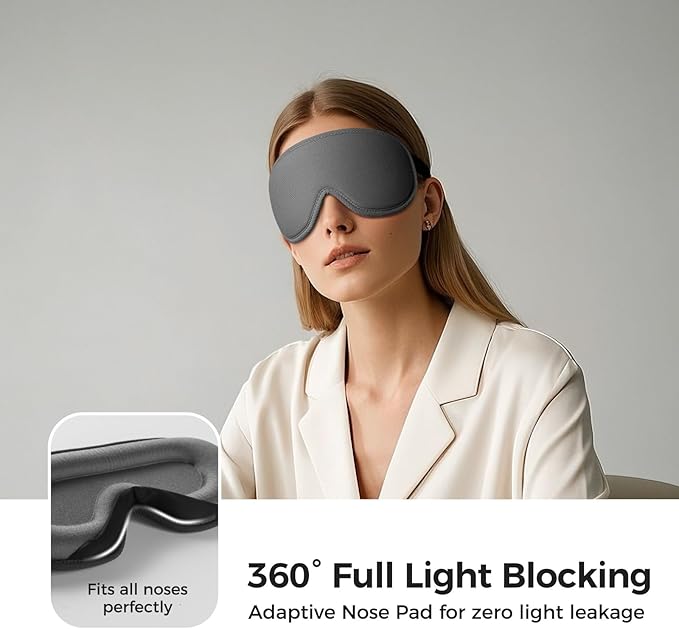pack all Light Blocking Sleep Mask for Men and Women, 3D Eye Mask for Pressure-Free Sleep, Soft Sleeping Eye Cover with Adjustable Elastic Strap, Grey