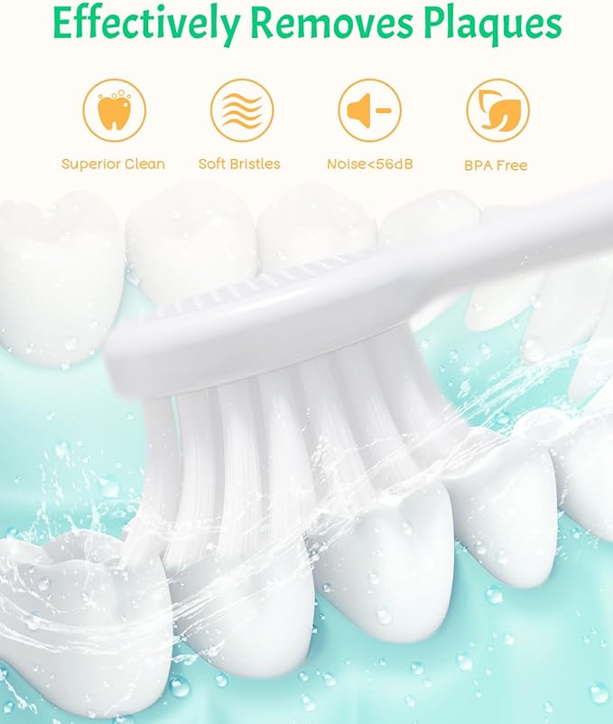 NELL&WELL Kids Electric Toothbrush, 2-Min Timer, 3 Modes with Memory, IPX 7 Waterproof, Battery Powered Kids Toothbrush with 3 Soft Bristles Heads for Children Boys and Girls Ages 3+