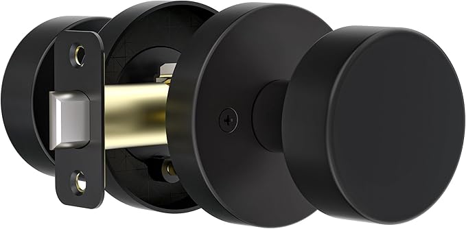 Matte Black Door Knob Passage Door Knob Interior for Closet and Hallway, Heavy Duty Round Vintage Door Handle