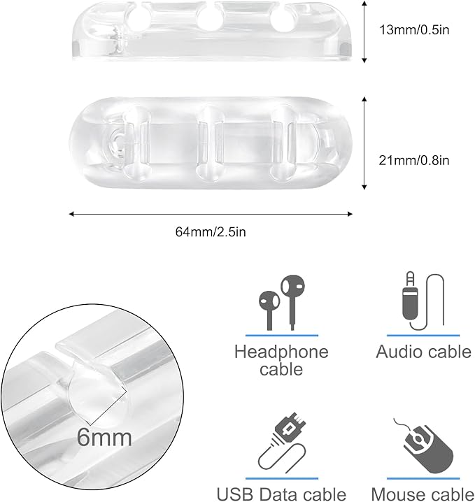SOULWIT Cable Holder Clips, 3-Pack Cable Management Cord Organizer Clips Silicone Self Adhesive for Desktop USB Charging Cable Nightstand Power Cord Mouse Cable Wire PC Office Home