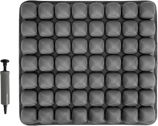 Inflatable Seat Cushion - Portable Travel Cushion for Airplane, Office & Camping - Adjustable Support with Pressure Dispersion to Prevent Discomfort & Bedsore-Grey