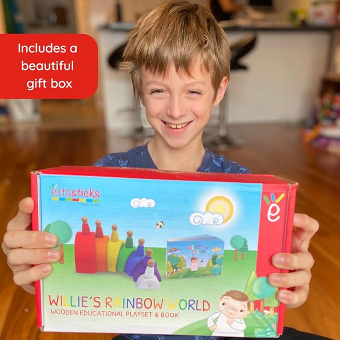 Montessori Nesting Rainbow Toy: Open-Ended Wooden Stacking Set with Arches, Peg Dolls & Story Book for Emotional Intelligence & Creative Play | Ages 3+ | 16 pcs | Premium Quality Tiger Wood