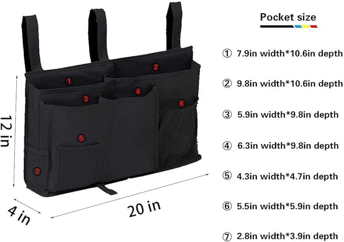 Bunk Bed Under Bedside Caddy Cup Holder for Chair Armrest Covers,Couch Arm,Bed Side,Sofa,College Dorm Room,Under Mattress,Classroom,Shelf Pocket Rack Tray Hang Organizer for Magazine,Drink,Black