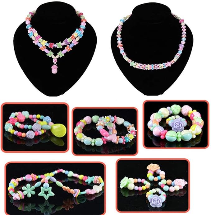 Beads Art Crafts Toys, Acrylic Beads Bracelet Making Kits DIY Beads Kits 24 Different Types and Shapes Colorful Acrylic Beads for Girls Kids DIY Bead Set Gift for 6 + Years Old Kids Birthday Gift