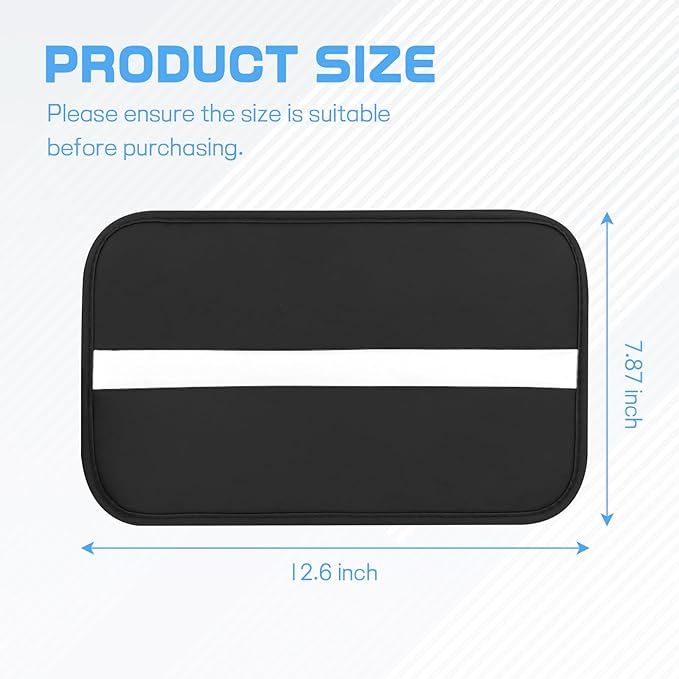 wuyaoyao Car Center Console Cover, 12.6"×7.87" PU Leather Armrest Cover for Cars, Stylish Auto Armrest Cushion Pad, Waterproof Vehicle Arm Rest Protector, Interior Car Accessories (Black+White)