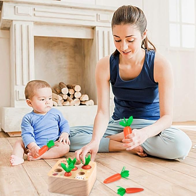 Montessori Toys Baby Easter Toys for Toddlers 1-3 Years Old, Educational Wooden Carrot Toys Shape Size Sorting Matching Puzzle, Great Baby Easter Gifts Birthday Gift Toys