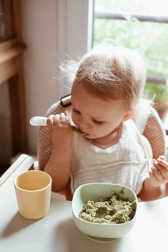 BEABA Silicone 4 Piece Baby Feeding Set, Suction Plates for Baby, Includes Plate, Bowl, Cup, 2nd Stage Silicone Spoon, High Grade Food Safe Silicone, Pastels