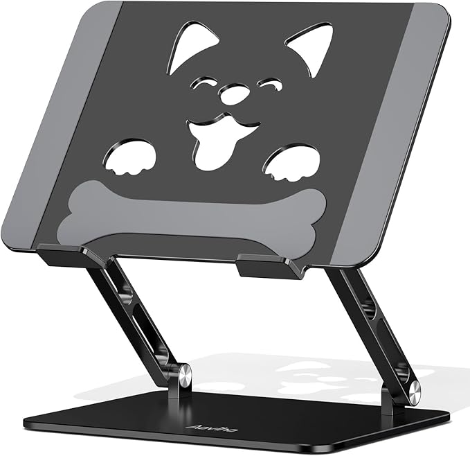 Aluminum Laptop Stand for Desk, Height-Adjustable Riser, Sturdy Ergonomic Holder with Puppy Shaped Vents for Heat Dissipation, Fits 10"-17.3" MacBook Air/Pro, Dell, HP, Lenovo, Black