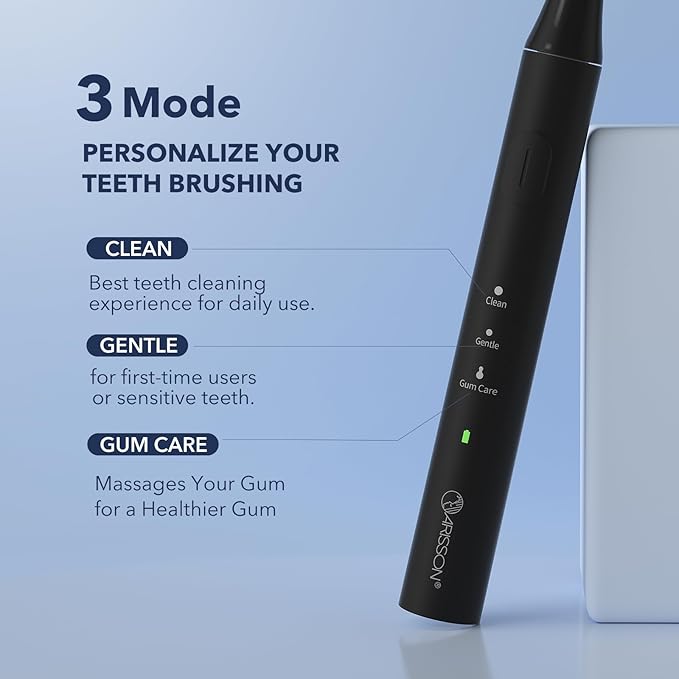 ARISSON Sonic Electric Toothbrush for Adults, 1.5H Charge for 90 Days, 40,000 VPM Power Toothbrush, 2 Min Timer, Faster charging, stronger cleaning, smarter brushing, Matte Black