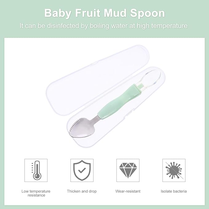 Kisangel 2pcs Food Scraper Spoon Silicone Feeding Spoons Double Head Fruit Puree Spoon Practical Baby Food Scraping Spoon for Fruit Scraping Feeding ,Green