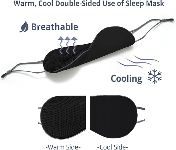 Sleeping Mask 2 Pack, Warm, Cool Double-Sided Use of Sleep Mask, Super Soft Blindfold with Adjustable Strap, Block Out Light, Comfort Sleep Eye Mask for Travel Meditation Nap Black
