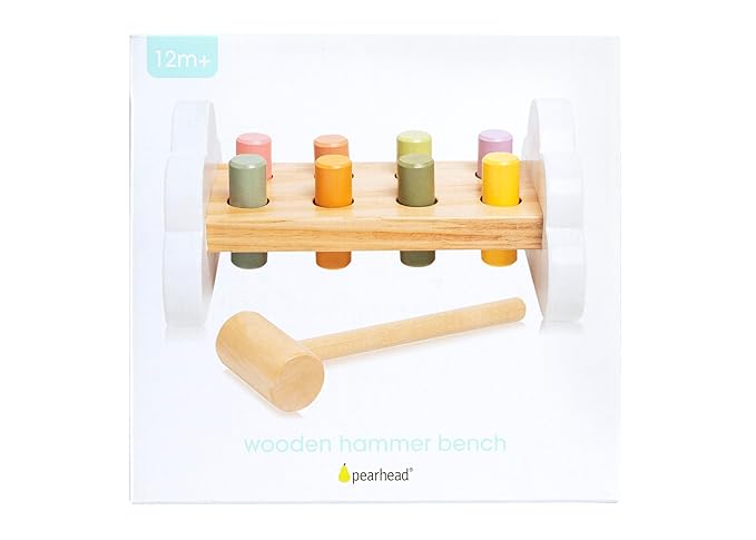 Pearhead Montessori Hammer Bench Toy, Pounding and Hammering Wooden Toy, Early Developmental Interactive Toddler Toy for Ages 1+ Years