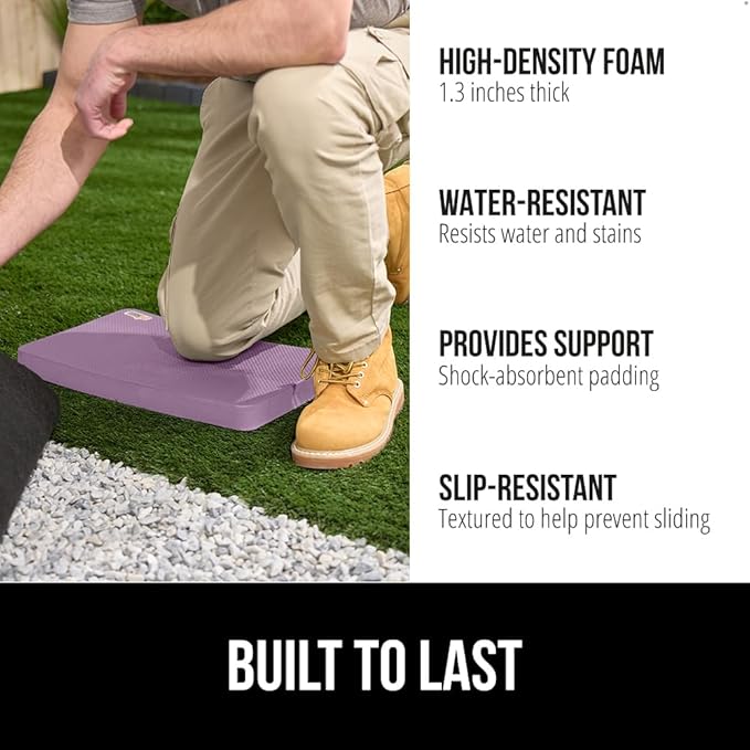 GORILLA GRIP Extra Thick Patent Pending Soft Foam Kneeling Pad, Supportive Large Cushion Knee Pads for Gardening, Baby Bath Time, Dirt and Water Resistant, Workout and Garden Supplies, 17.5x11, Purple
