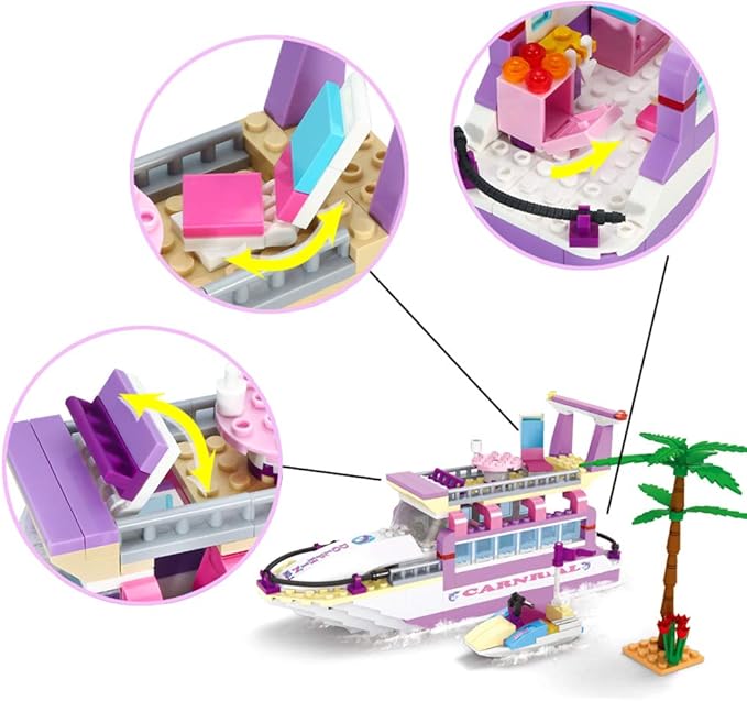 BRICK STORY Dream Girls Cruise Ship Building Toys Playset Creative Friends Yacht Building Sets 318 Pieces Girls City Boat Model Building Kit Christmas Birthday Gift for Kids Age 6-12
