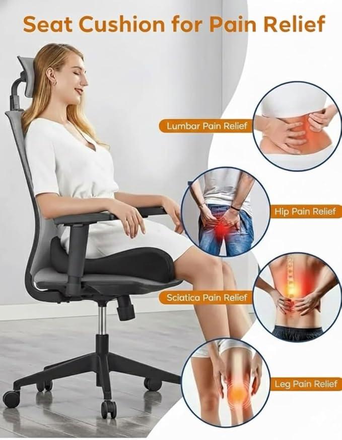 Premium Memory Foam Seat Cushion with Carrying Bag & Cooling Gel for Office Chair, Wheelchair, Travel, Car Seat, Gaming Chair for Coccyx & Tailbone Pain, Back Pain Relief, Sciatica Support