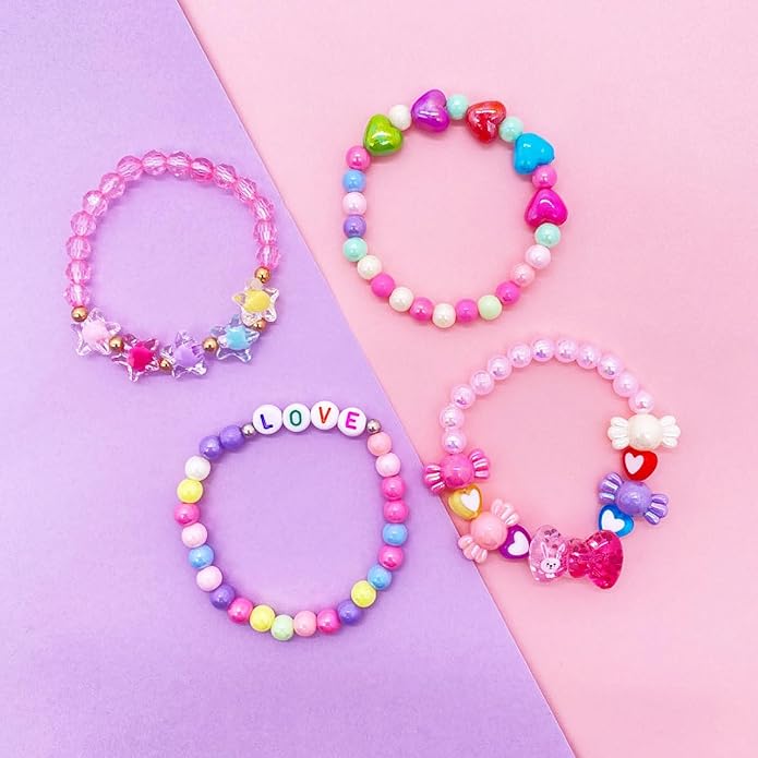 9 PCS Cute Kids Bracelets for Girls Pink LOVE Beaded Bracelets Little Girls Costume Jewelry Princess Party Favors Pretend Play Birthday Easter Christmas Valentines Toddler Jewelry