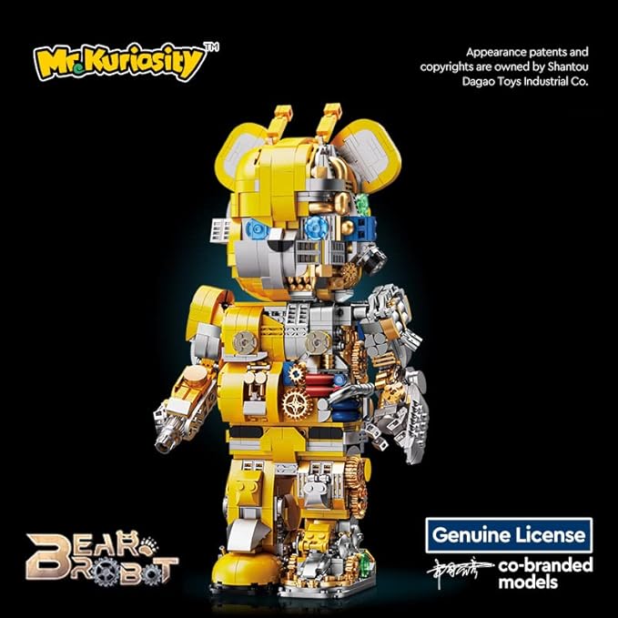 Mecha Bear Building Block Kit, Mechanical Violent Bear Display Art Toy Model,Creative Collectible Gift for Adults & Kids(1961 Pieces)
