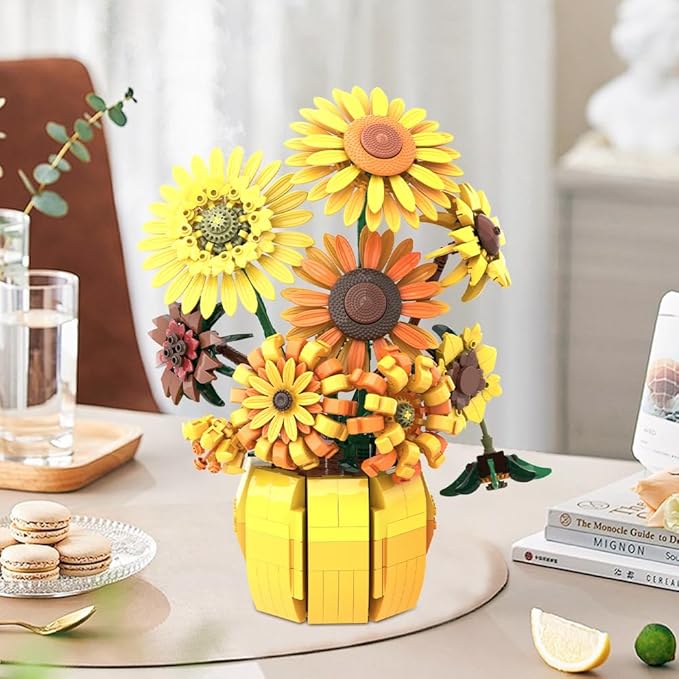 Flowers Building Sets for Adults, Van Gogh Prints Art Botanical Collection for Woman Girls 14+, Sunflowers Pot Bouquet Plants Kits Compatible with Lego Flowers, Home Decor/Christmas/Valentine, 11002
