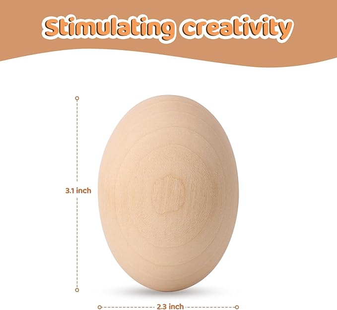 Large Wooden Eggs,3.1x2.3 inches 8 Count Unpainted Wooden Eggs in Carton for Painting, Crafts, and Dyeing, Food Toys for Kitchen Play and Room Decor