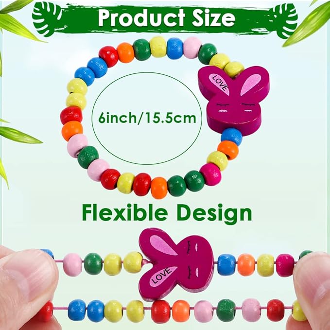 G.C 12 Pcs Girls Bracelets Jewelry for Kids Cute Unicorn Mermaid Animal Pendant Colorful Wooden Beaded Bracelets Princess Pretend Play Gifts for Toddlers