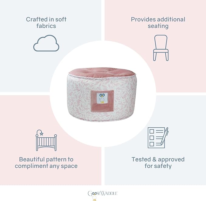 GooseWaddle Soft and Comfortable Kids Ottoman Toddler Pouf Seating for Your Little One's Playroom or Nursery (Cedar Sage)
