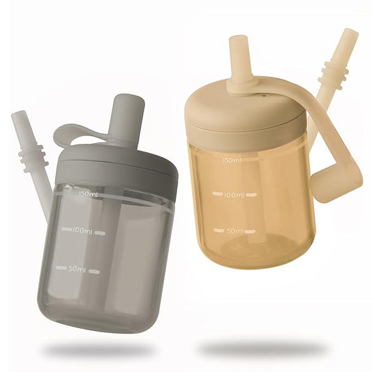 Moonkie Baby Straw cup | Silicone Toddler Sippy Cup Training Cup with Straw Lid | BPA-Free Drop-Proof Baby Cup | Baby Led Weaning | 6 Months+, 5 oz, 2pack