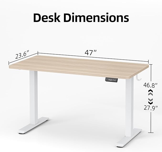 TIQLAB Electric Standing Desk, 47 * 24 Inches Adjustable Height Stand up Desk,Sit Stand Home Office Table with Splice Board, Light Walnut