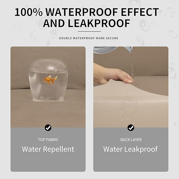 Easy-Going 100% Dual Waterproof Stretch Soft Couch Cover for Dogs, Sofa Slipcover for 3 Separate Cushion Couch Leakproof Furniture Protector for Kids, Pets Camel