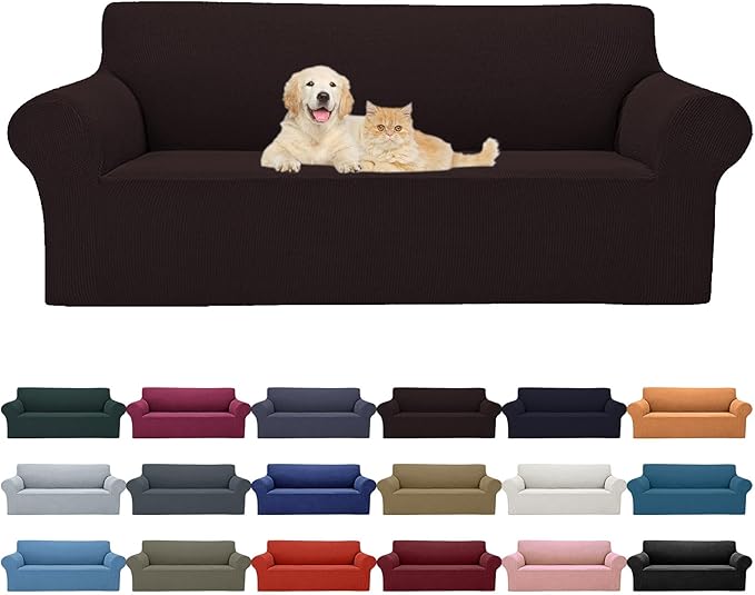 2025 New Stretch Oversized Sofa Slipcovers Couch Sofa Cover for 4 Seater Furniture Protector Covers with Elastic Bottom Jacquard Fabric Small Checks for Pets, Kids - Chocolate