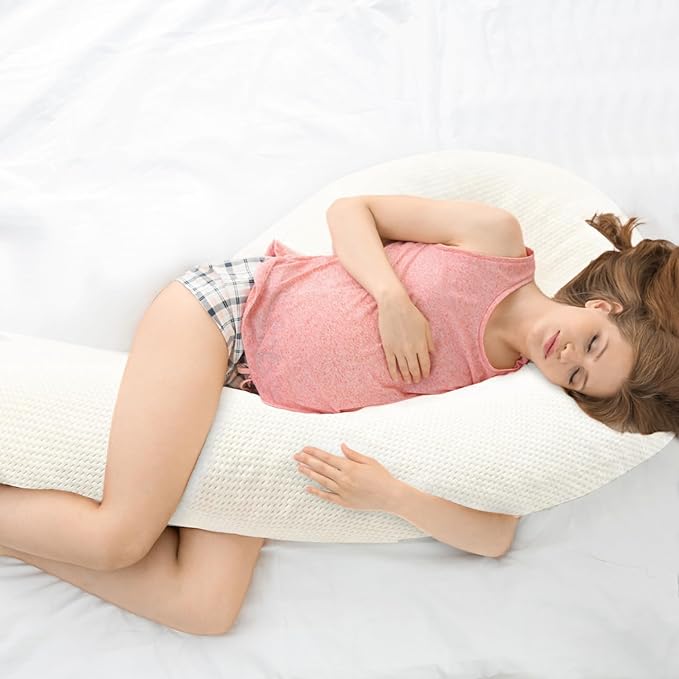 Body Pillow for Adults - Soft Long Bed Pillows Insert for Sleeping - Shredded Memory Foam and Removable Washable Cover - Swan Shaped Pregnancy Side Sleeper Pillow 49 Inch (Beige)
