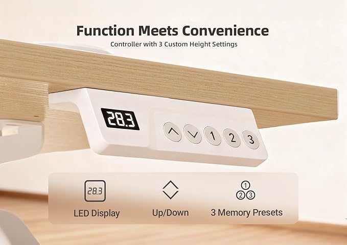 YDN Electric Standing Desk Adjustable Height, 40 x 24 Inches Stand up Desk with Cable Management, Home Office Desks with Splice Board & White Frame, Nature Top