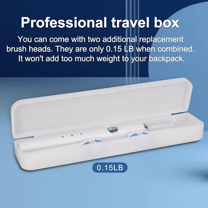 Electric Toothbrush, with 8 Replacement Brush Heads and 1 Travel Box,Sonic Toothbrush for Adults and Kids,Portable Rechargeable Toothbrush for Travel (White)