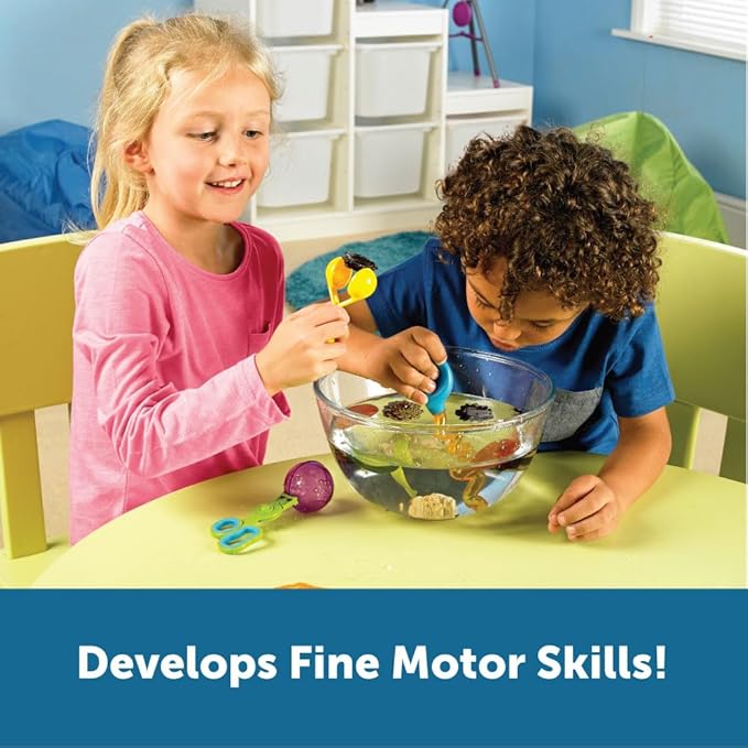 Learning Resources Helping Hands Fine Motor Tool Set Toy - 4 Pieces, Ages 3+ Fine Motor and Sensory Play Toys, Toddler Tweezers, Sensory Bin Toys